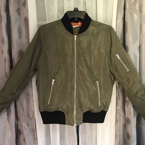 Army Green Zipper Bomber Jacket